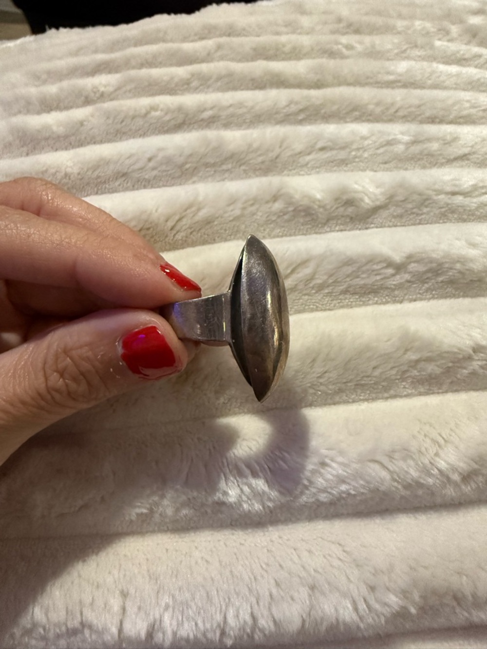 Vintage 925 Sterling Silver Mexico Navette Dome Ring Large Statement Minimalist - Picture 2 of 12